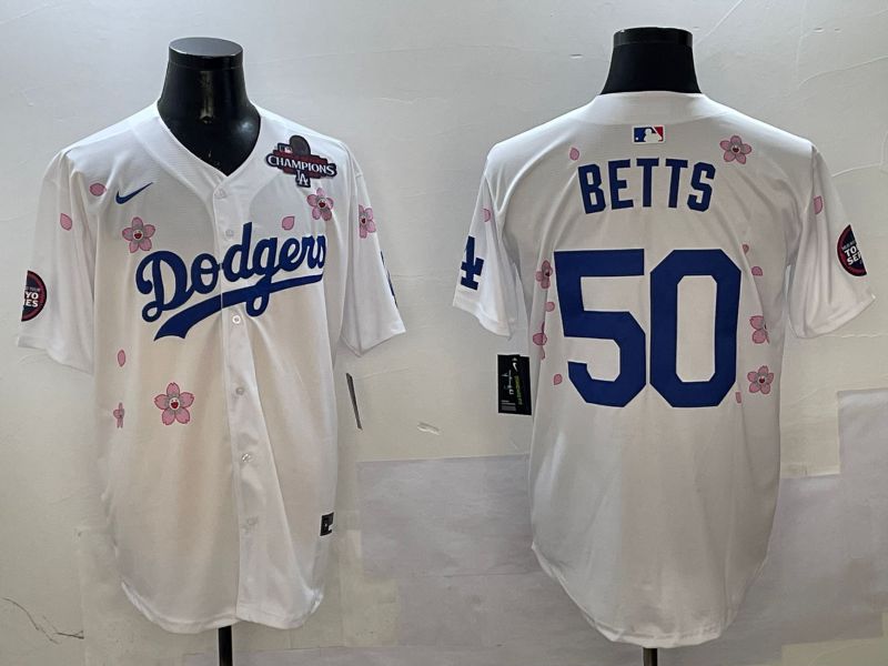 Men Los Angeles Dodgers 50 Betts White Sakura Edition 2025 Nike MLB Jersey style 3